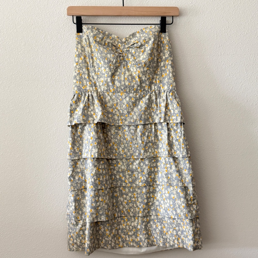 J.CREW Womens Strapless Tiered Ruffle Floral Dress Cottagecore Coquette‎ Size 6